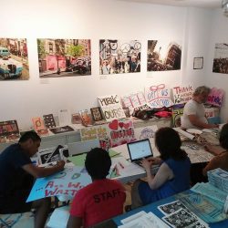 Volunteers working on exhibit